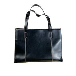 Wilsons Leather Black Tote Bag Double Handle Work Laptop Commuter Bag